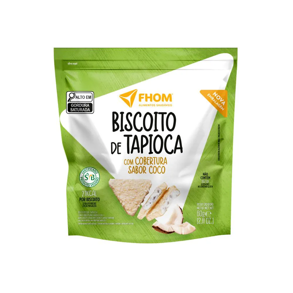 Biscoito de Tapioca com Coco 60g Vegano Sem Glúten FHOM