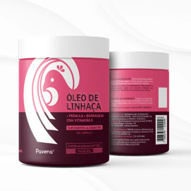 Óleo de Linhaça+Prímula+Borragem Com Vitamina E Pavena - Pote com 60 cápsulas softgel