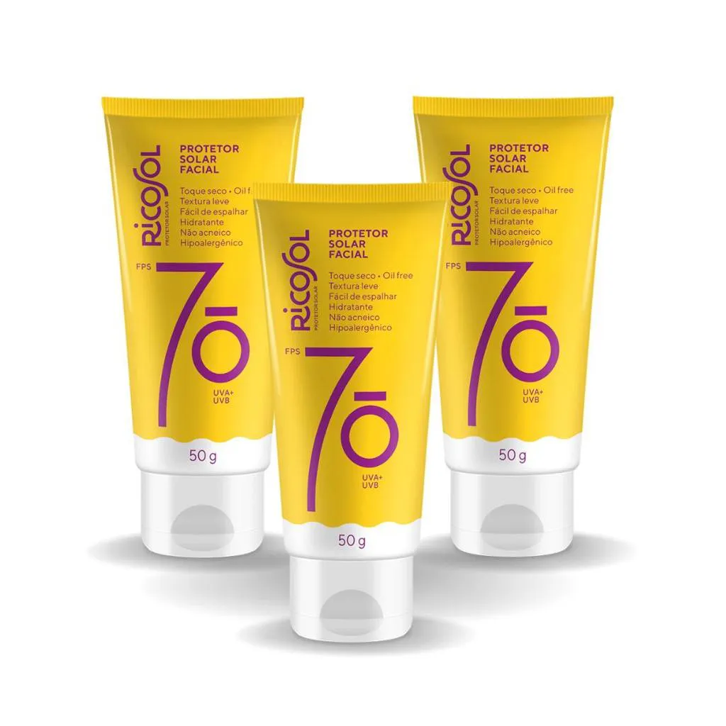 KIT PROTETOR FACIAL RICOSOL FPS70 TOQUE SECO 50GR 3UN