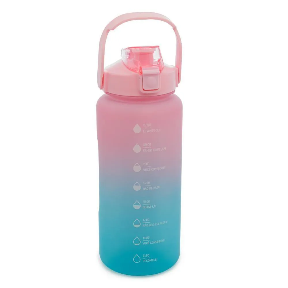GARRAFA SQUEEZE EM POLICARBONATO DEGRADê ROSA E AZUL 2L