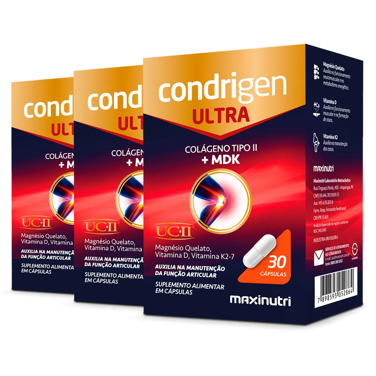 KIT 3 CONDRIGEN ULTRA COLáGENO TIPO 2 + MDK MAXINUTRI 30 CáPSULAS