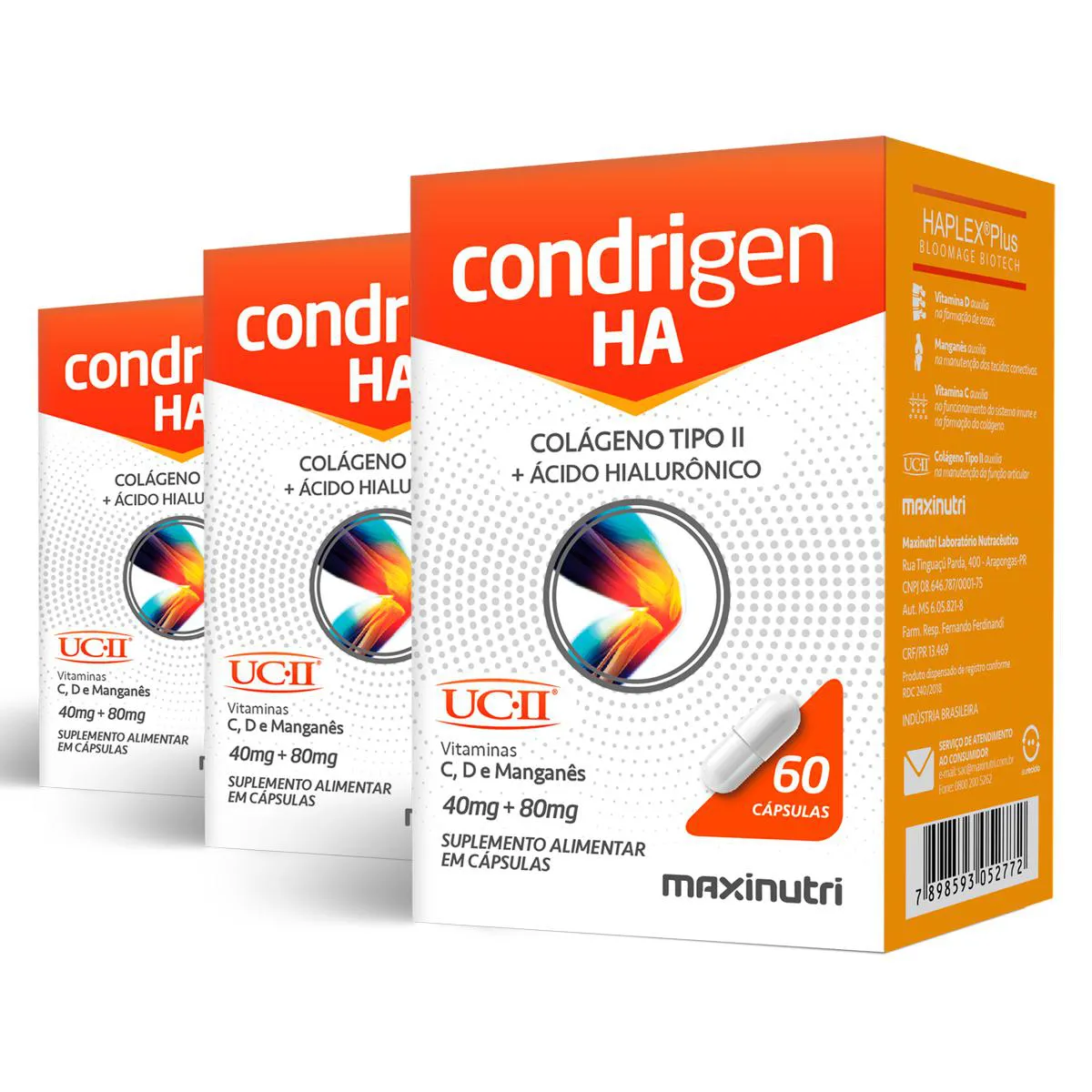 KIT 3 CONDRIGEN HÁ COLáGENO TIPO 2 MAXINUTRI 60 CáPSULAS