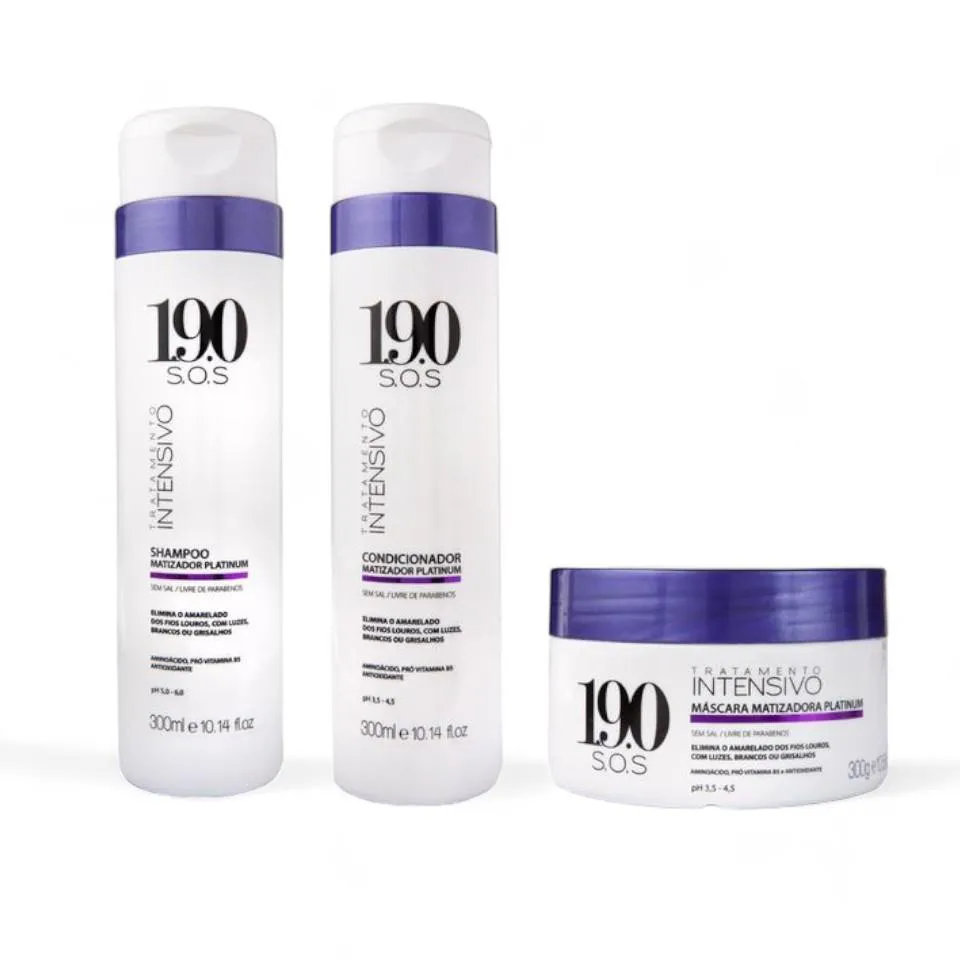 KIT 3 MATIZADOR PLATINUM SHAMPOO - CONDICIONADOR - MáSCARA -190 SOS TERAPIA CAPILAR PEEL LINE