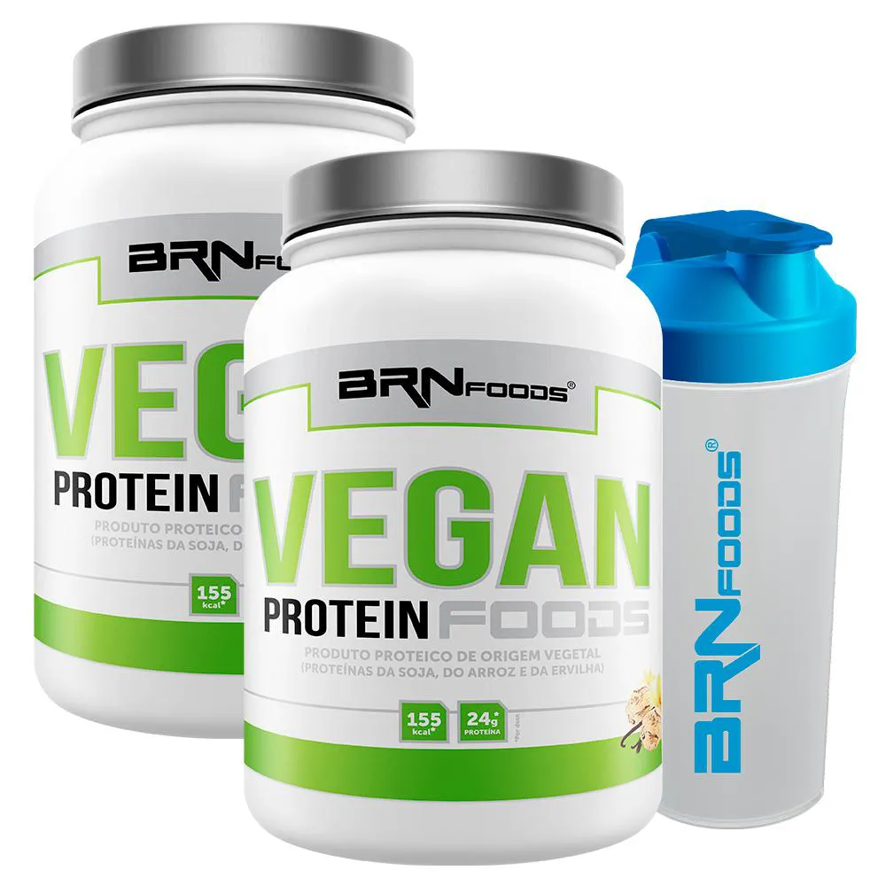 KIT VEGANO WHEY PROTEIN PROTEíNA VEGANA - 2X VEGAN PROTEIN 500G + COQUETELEIRA 600ML - BRN FOODS  Baunilha