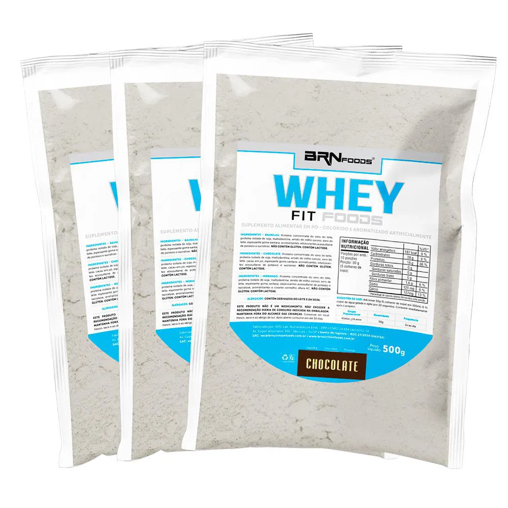 KIT 3X WHEY FIT FOODS 500G - BRN FOODS  Chocolate