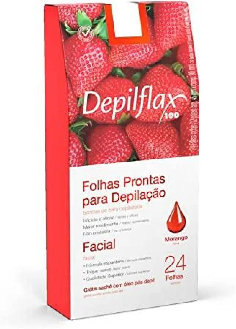 COMBO COM 10 CAIXAS DE FOLHAS PRONTAS FACIAIS DEPILFLAX MORANGO C/ 24 UNID.