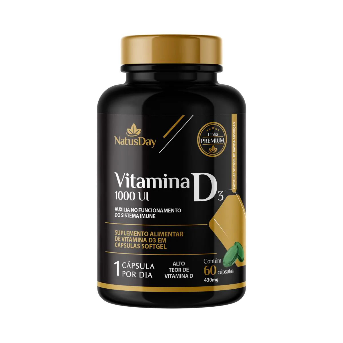 SUPLEMENTO ALIMENTAR VITAMINA D3 1.000UI - 60 CáPSULAS - NATUSDAY PREMIUM