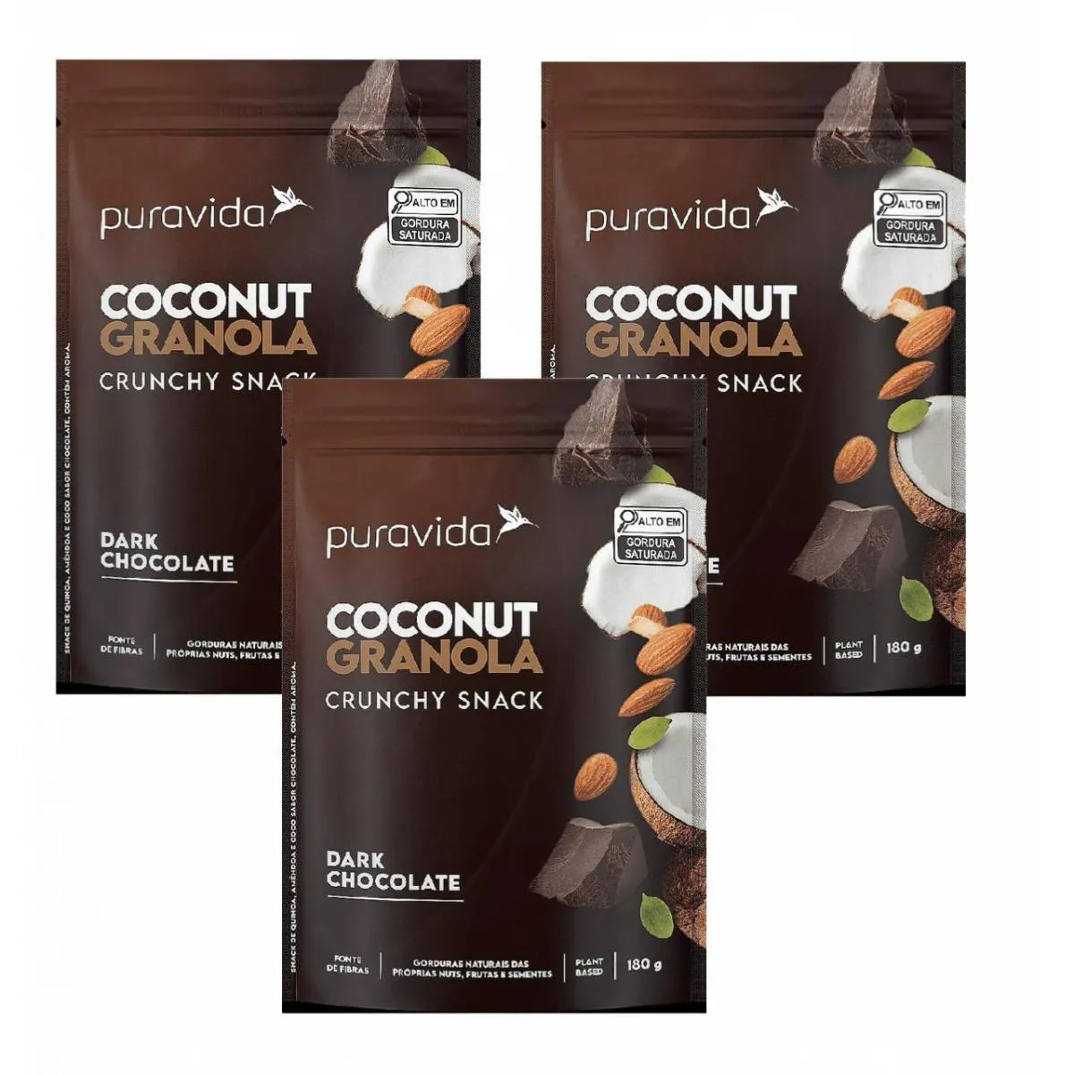 3X GRANOLA COCONUT-DARK CHOCOLATE-180G PURAVIDA-PURA VIDA