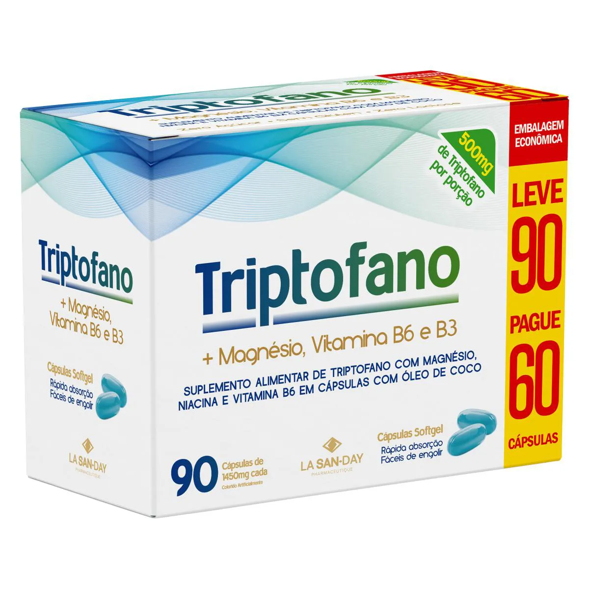 TRIPTOFANO + MAGNéSIO, VITAMINA B3 E VITAMINA B6 (90 CáPSULAS)