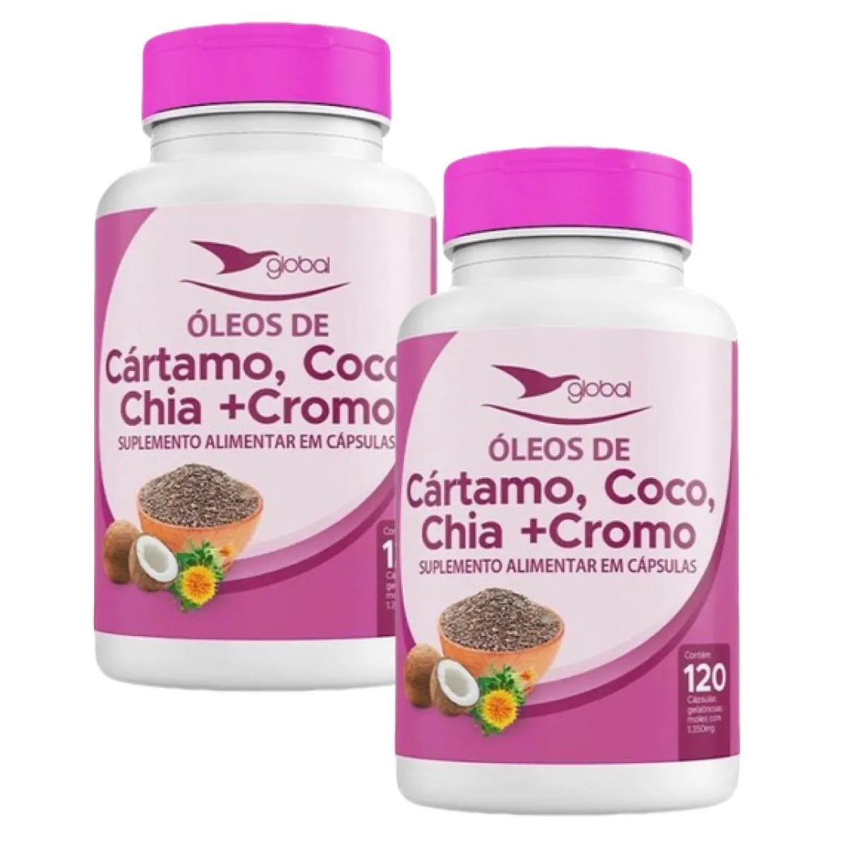 2X ÓLEO DE CáRTAMO, COCO E CHIA + CROMO 120 CáPS.- GLOBAL