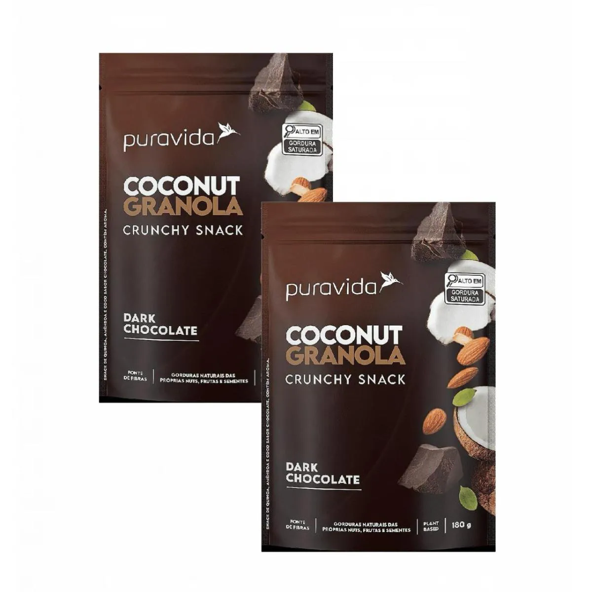 2X GRANOLA COCONUT- DARK CHOCOLATE-180G PURAVIDA- PURA VIDA