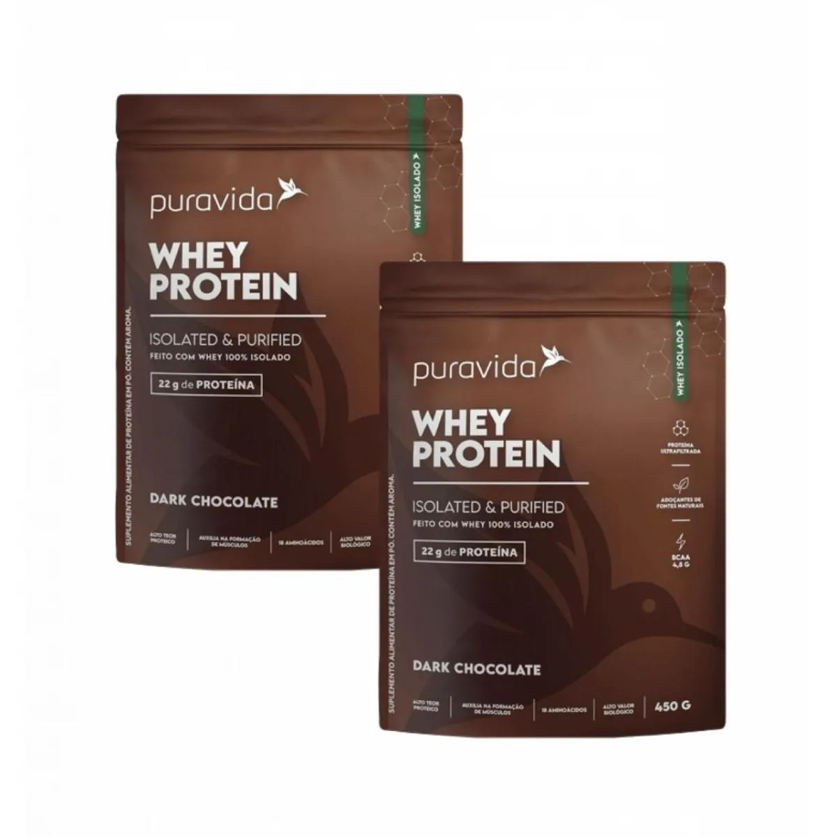 2X WHEY PROTEIN ISOLADO- DARK CHOCOLATE- 450G- PURAVIDA