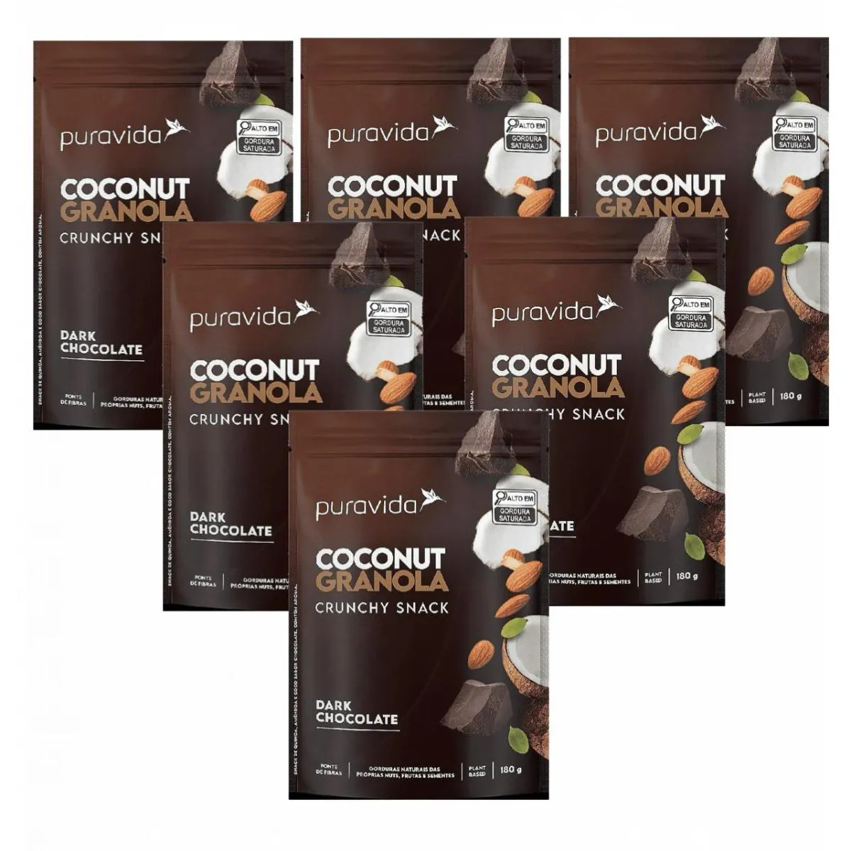 6X GRANOLA COCONUT- DARK CHOCOLATE-180G PURAVIDA- PURA VIDA