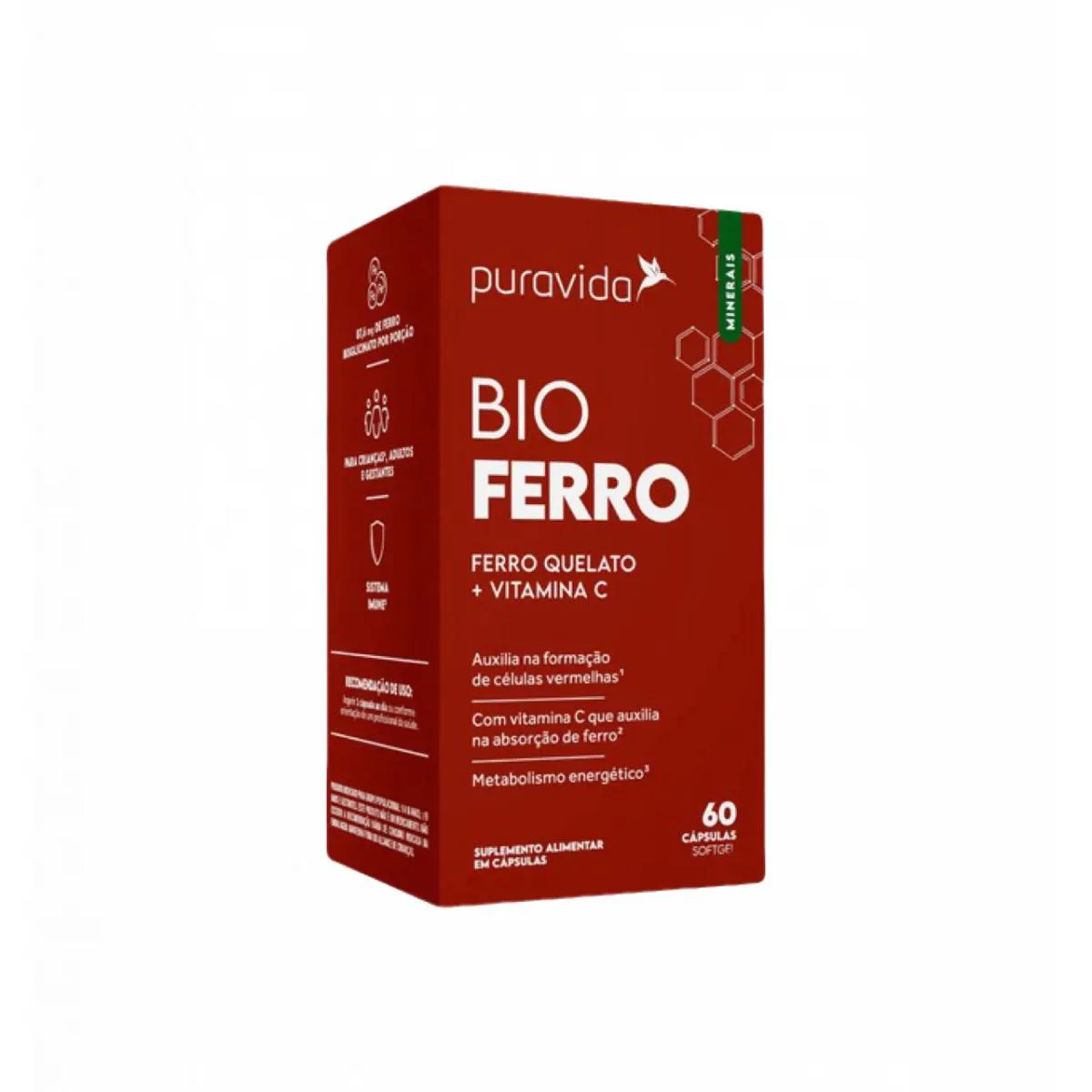 BIO FERRO QUELATO + VITAMINA C- 60 CAPS.- PURAVIDA