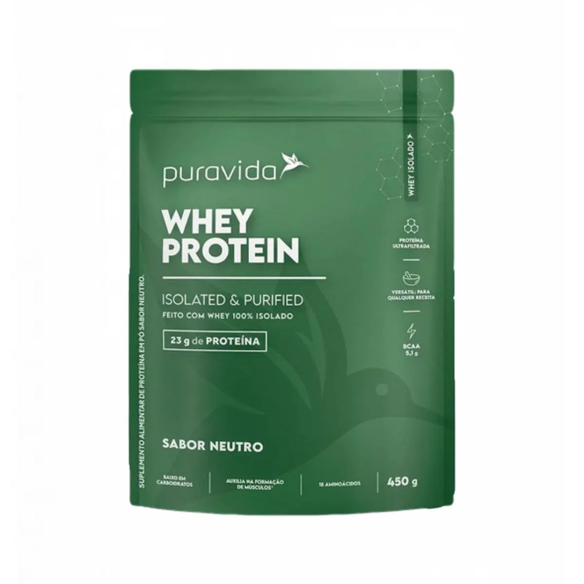 WHEY PROTEIN ISOLADO- SABOR NEUTRO- 450G- PURAVIDA