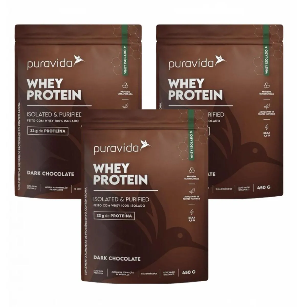 3X WHEY PROTEIN ISOLADO- DARK CHOCOLATE- 450G- PURAVIDA
