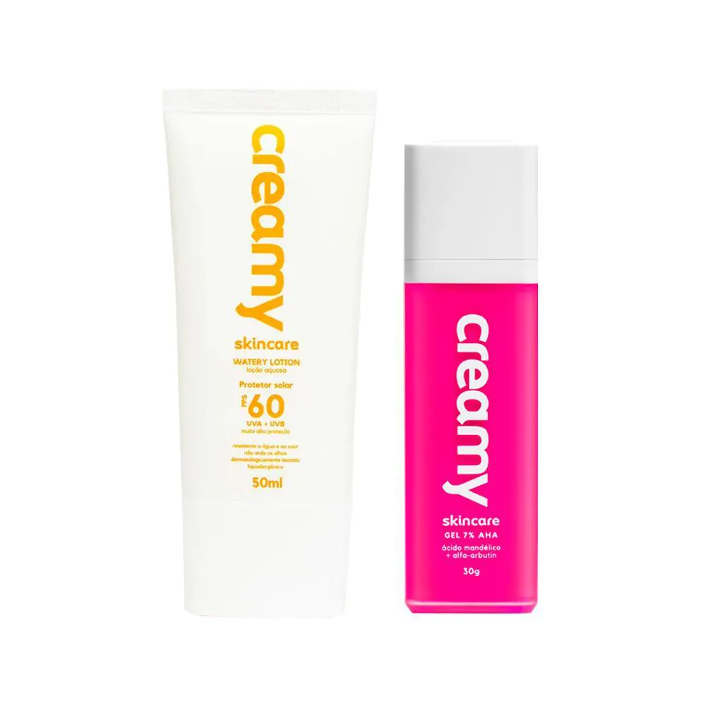 KIT FACIAL CREAMY - WATERY LOTION PROTETOR SOLAR FPS60 50 ML + ÁCIDO MANDéLICO 30 G