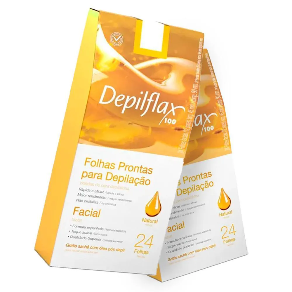 DEPILFLAX - 02 FOLHAS PRONTAS FACIAL NATURAL 24 UNIDADES