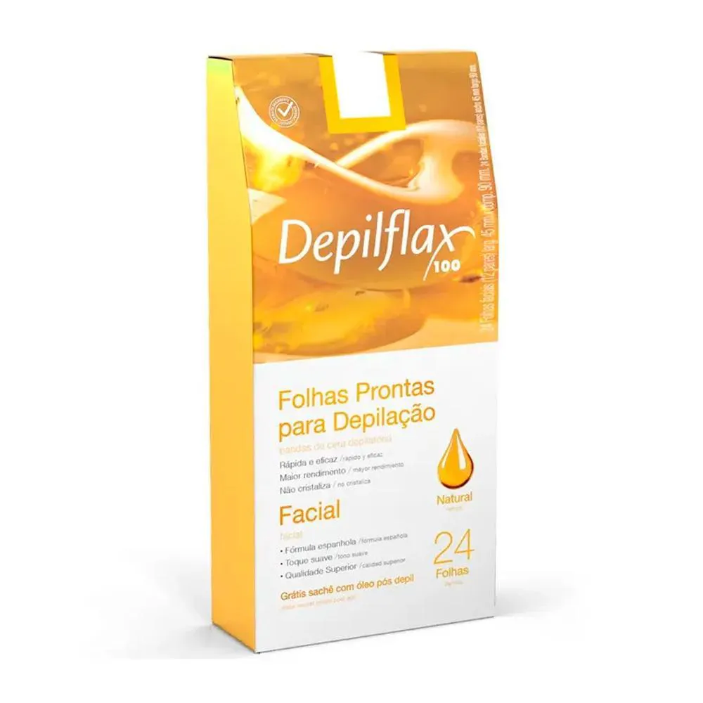 DEPILFLAX - 03 FOLHAS PRONTAS FACIAL NATURAL 24 UNIDADES