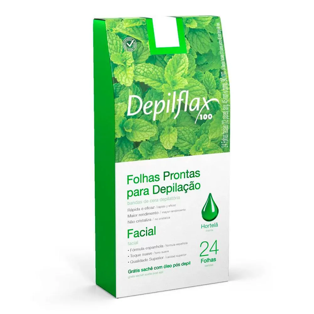 DEPILFLAX - 03 FOLHAS PRONTAS FACIAL HORTELã 24 UNIDADES