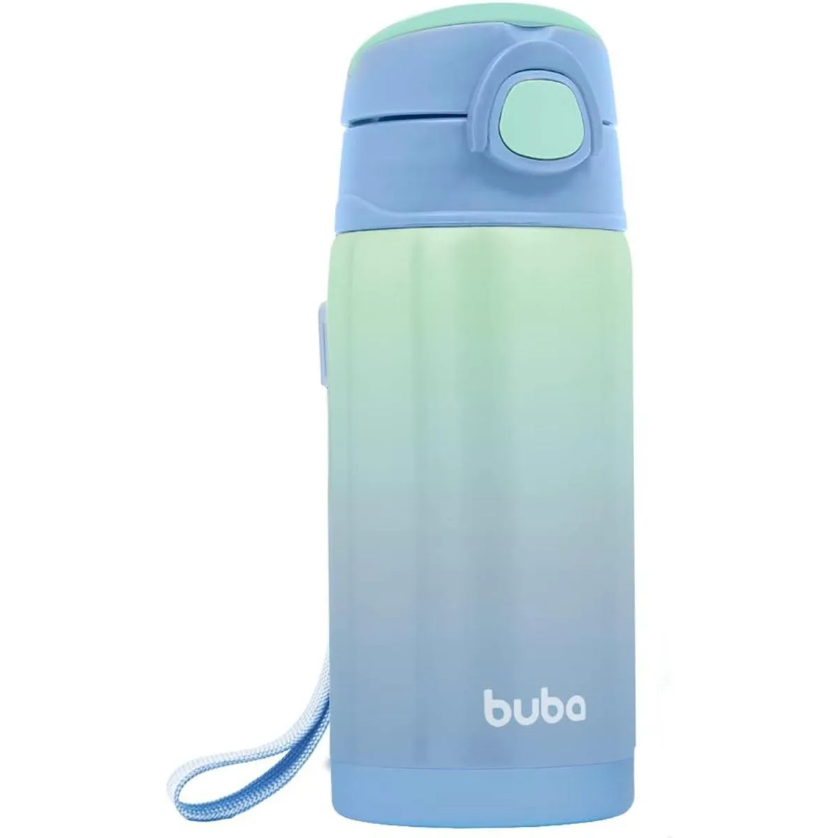 BUBA GARRAFA TéRMICA AZUL E VERDE COM CANUDO E PAREDE DUPLA