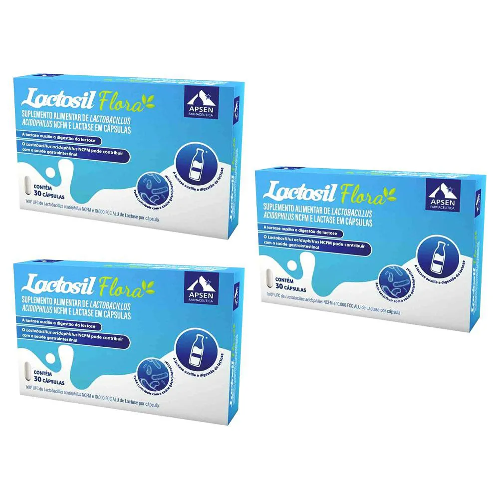 KIT 3 LACTOSIL FLORA LACTOBACILLUS + LACTASE 30CPS - APSEN
