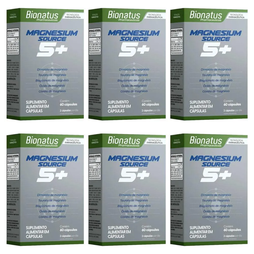 KIT 6 SUPLEMENTO MAGNESIUM SOURCE 5+ 60 CáPSULAS - BIONATUS
