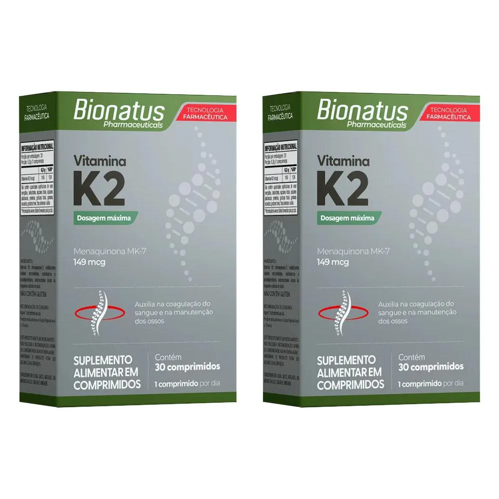 KIT 2 VITAMINA K2 149MCG MK-7 COM 30 CáPSULAS - BIONATUS