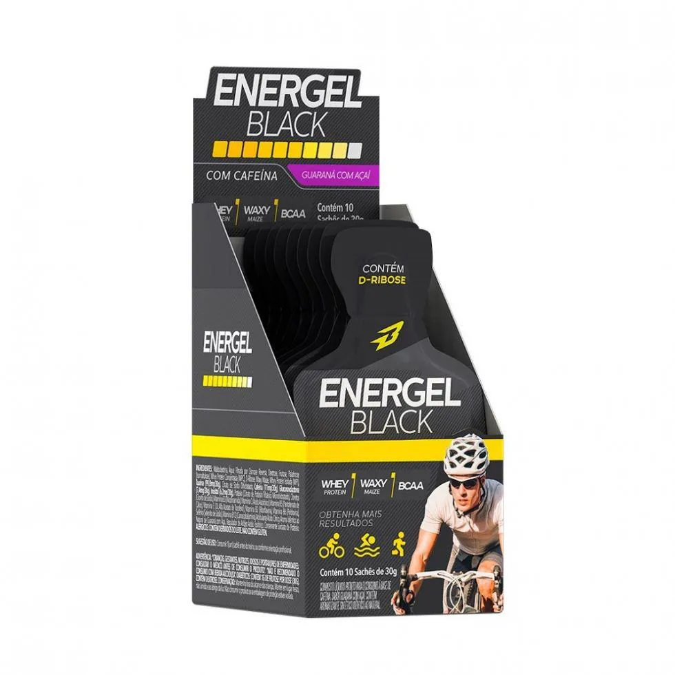 ENERGEL BLACK CAIXA COM 10 SACHêS (300G) - SABOR: GUARANá E AçAI
