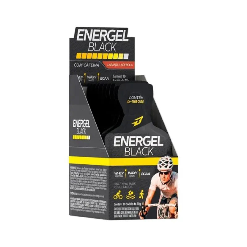ENERGEL BLACK CAIXA COM 10 SACHêS (300G) - SABOR: LARANJA C/ ACEROLA