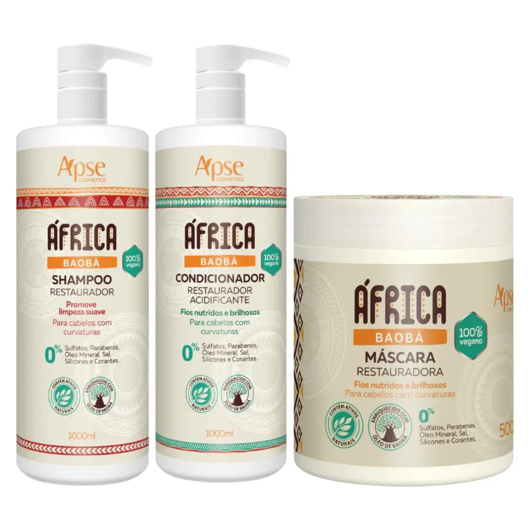 KIT APSE ÁFRICA BAOBá SHAMPOO CONDICIONADOR 1L MáSCARA 500G
