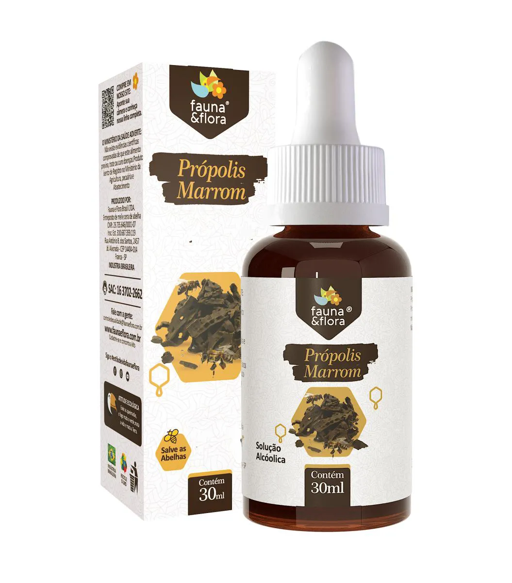 PRóPOLIS MARROM 15% 30ML ALCOóLICO FAUNA E FLORA