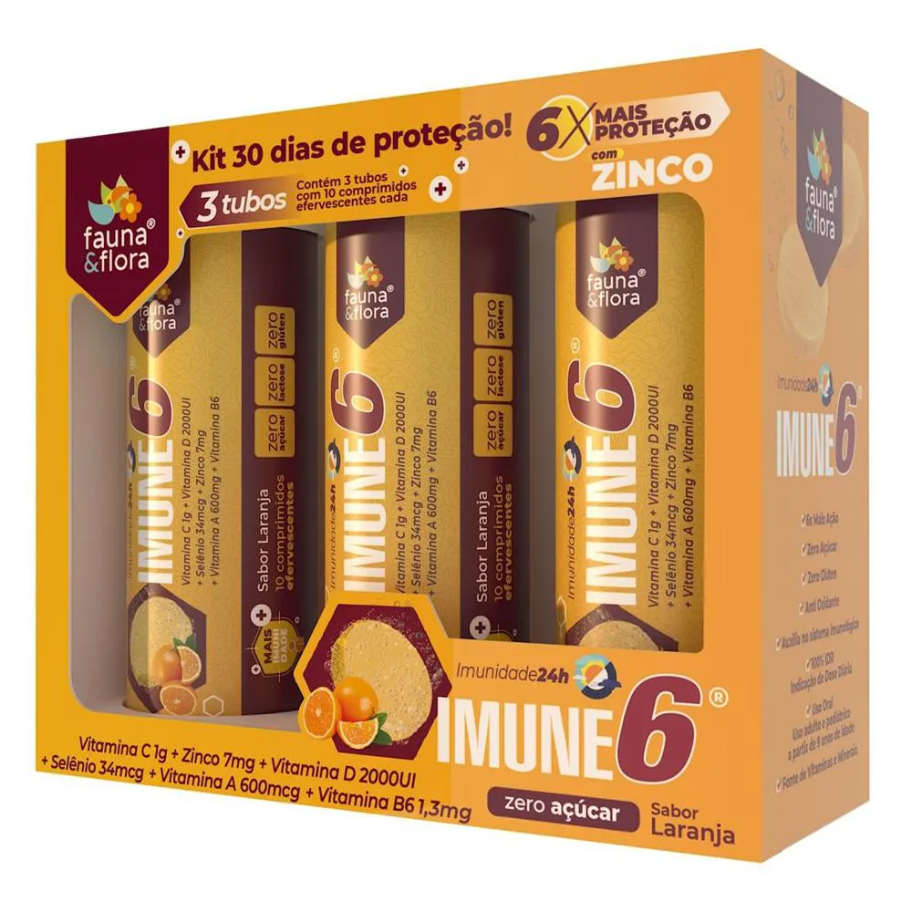 IMUNE 6 - V C + D + SE + ZN + A + B6 - 30PT EFERVESCENTE Laranja