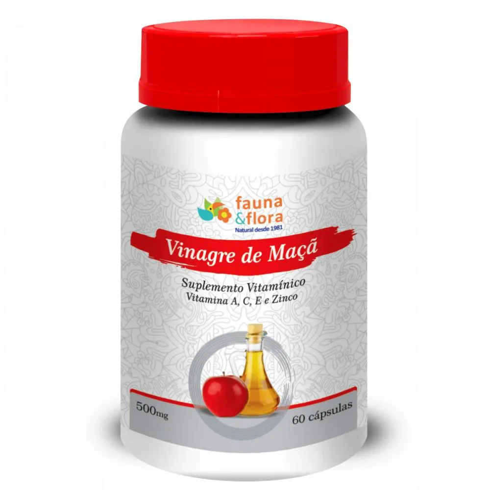 VINAGRE DE MAçã + VITAMINAS A, C, E, ZINCO - 500MG 60 CáPSULAS Neutro