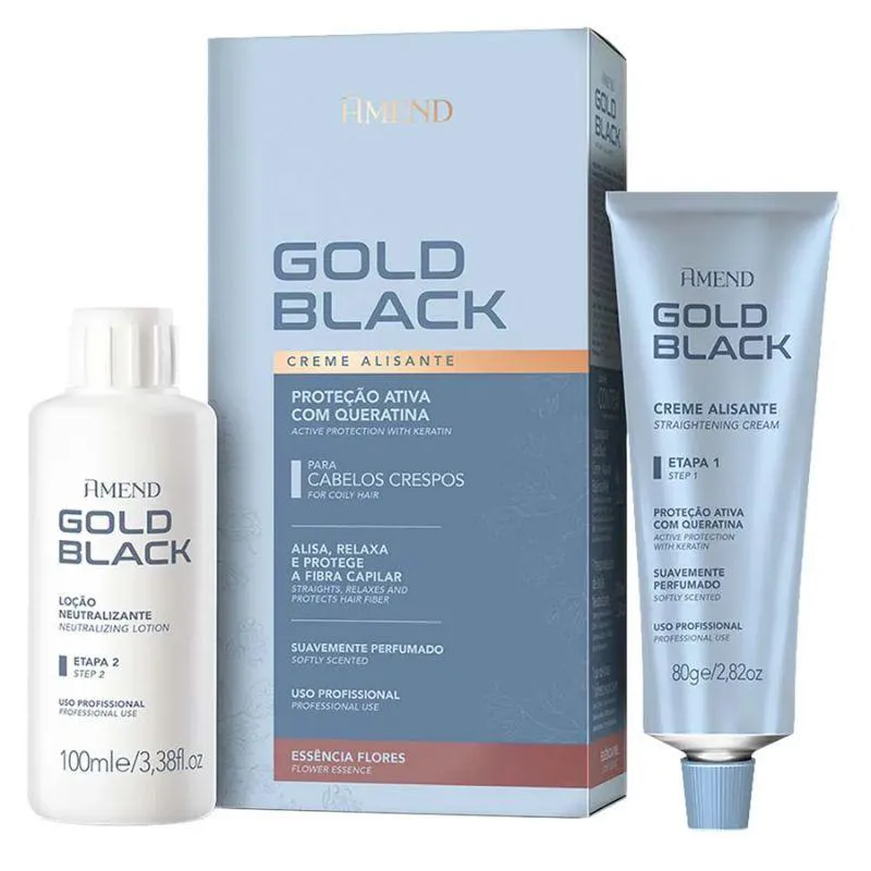 KIT CREME ALISANTE GOLD BLACK ESSêNCIA FLORES (1 BISNAGA 80G + 1 APLICADOR 100ML + PAR DE LUVAS) - AMEND