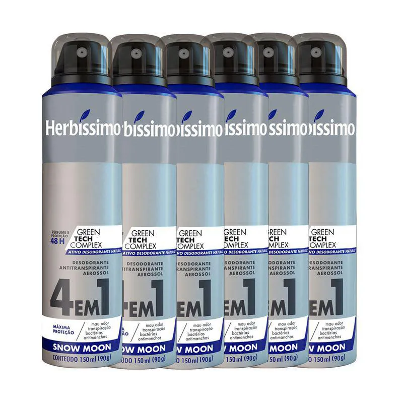 Kit Desodorante Antritanspirante Aerosol Herbíssimo Snow Moon 48h 150ml 6 unidades