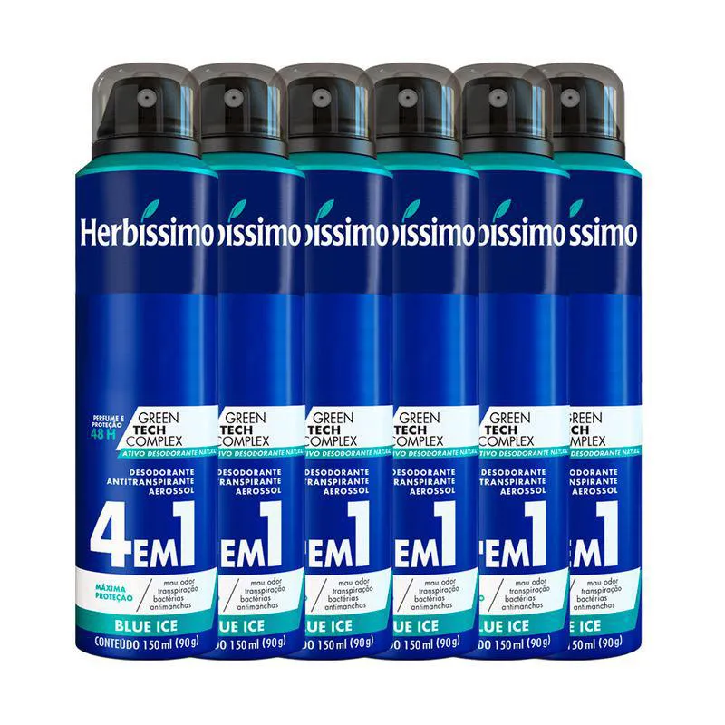 Kit Desodorante Antritanspirante Aerosol Herbíssimo Blue Ice 48h 150ml 6 unidades