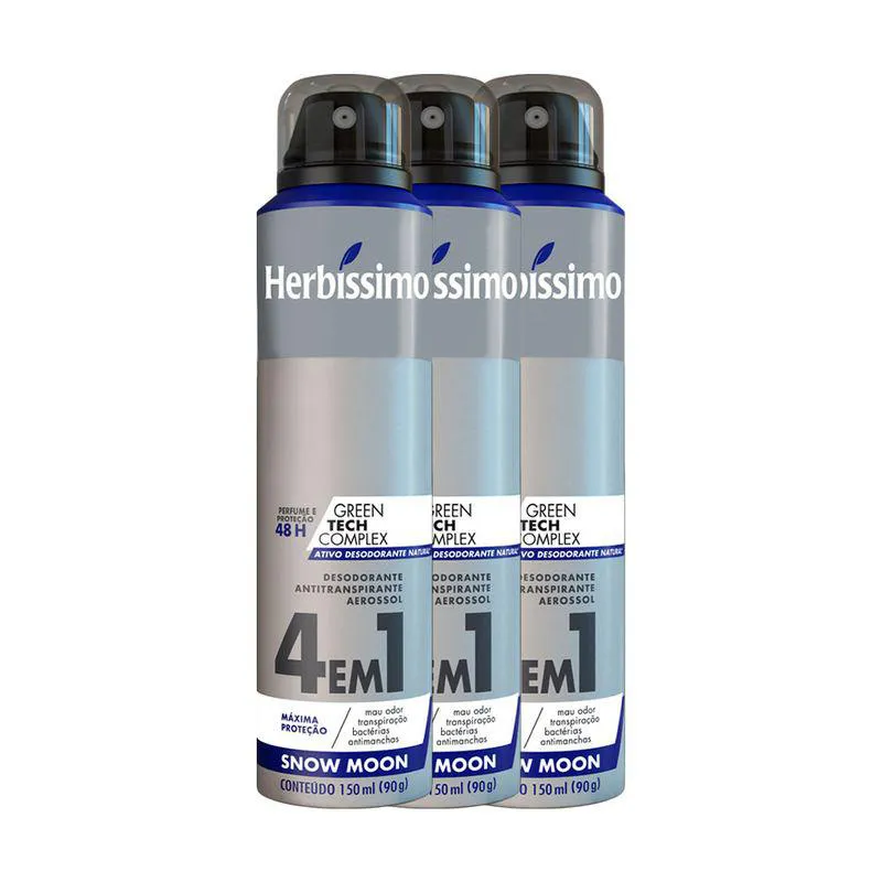 Kit Desodorante Antritanspirante Aerosol Herbíssimo Snow Moon 48h 150ml 3 unidades