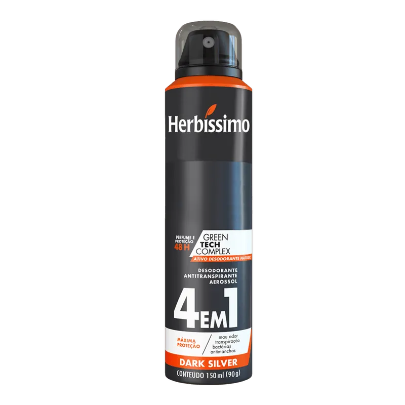 Desodorante Antitranspirante Aerosol Herbíssimo Dark Silver 48h 150ml 