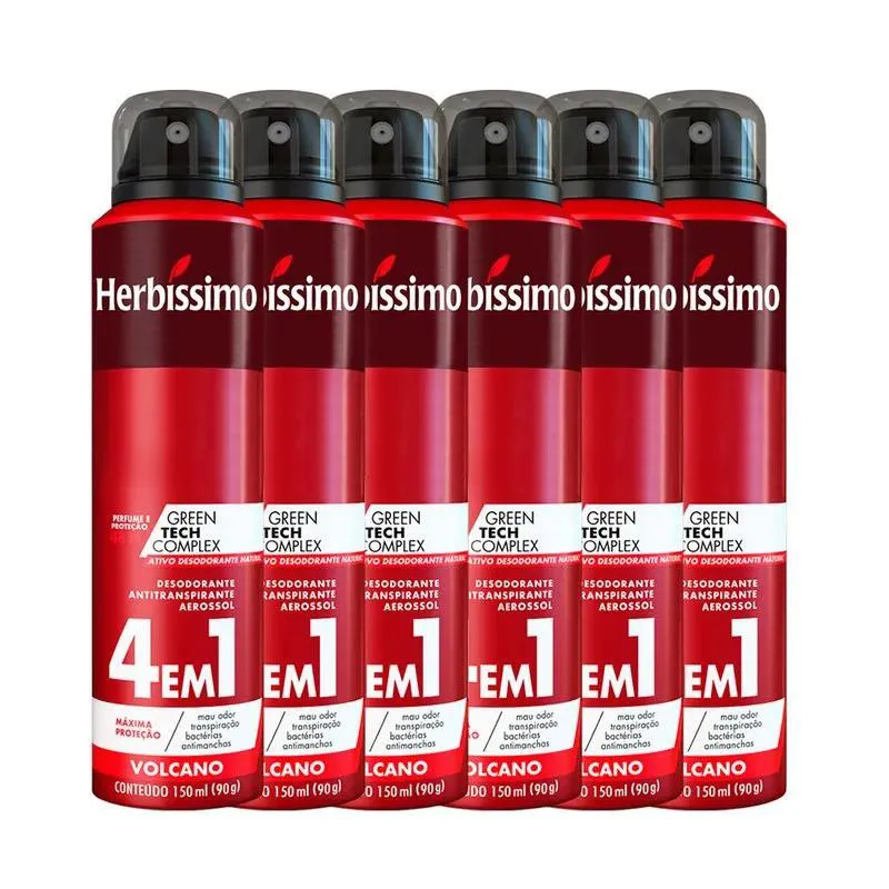 Kit Desodorante Antritanspirante Aerosol Herbíssimo Volcano 48h 150ml 6 unidades