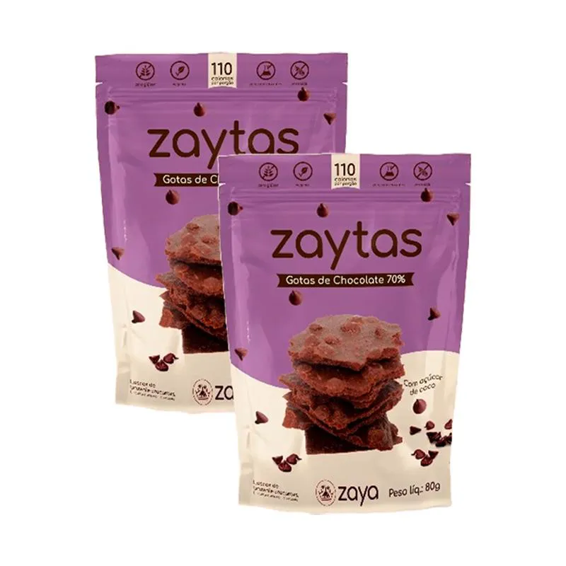 KIT 2X: BISCOITO ZAYTAS GOTAS DE CHOCOLATE SEM GLúTEN ZAYA 80G