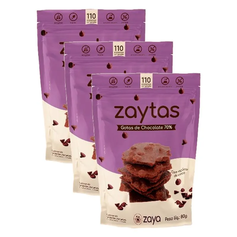 KIT 3X: BISCOITO ZAYTAS GOTAS DE CHOCOLATE SEM GLúTEN ZAYA 80G