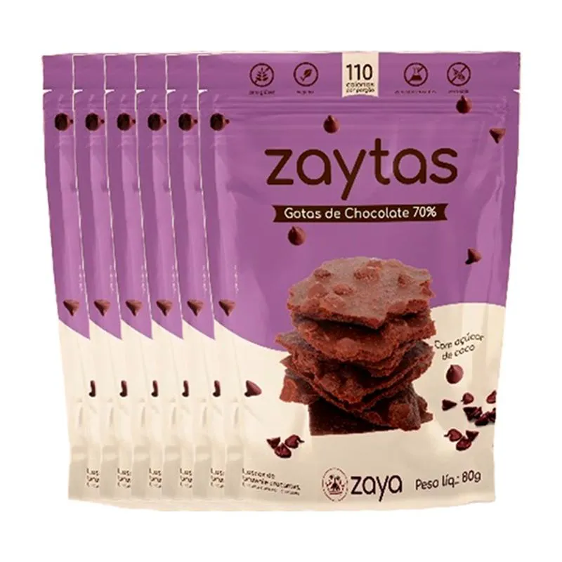 KIT 6X: BISCOITO ZAYTAS GOTAS DE CHOCOLATE SEM GLúTEN ZAYA 80G