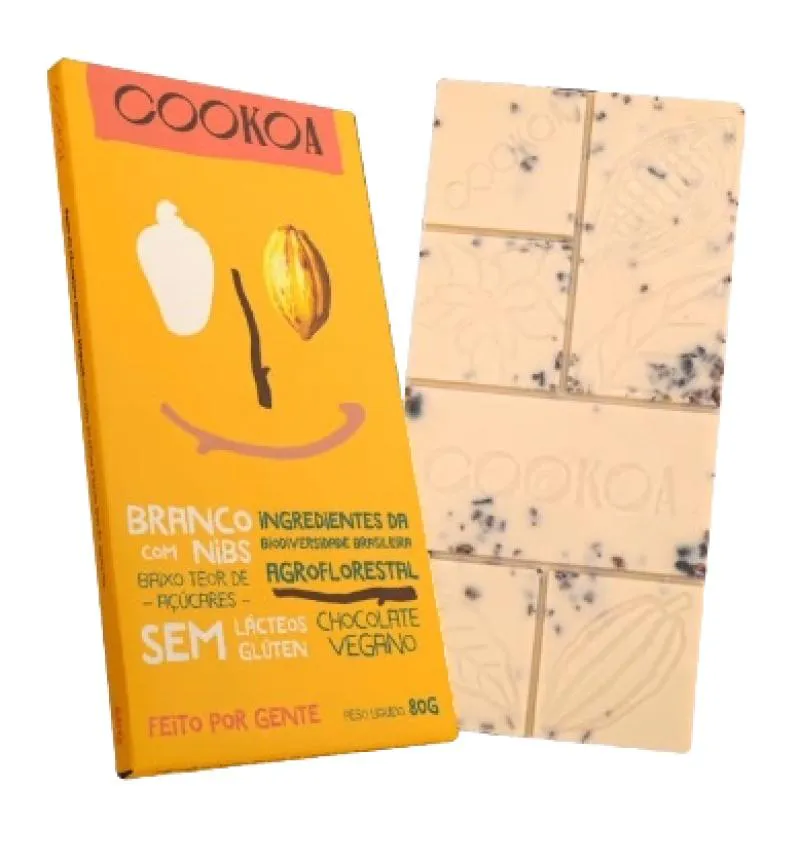 CHOCOLATE BRANCO COM NIBS VEGANO COOKOA 80G