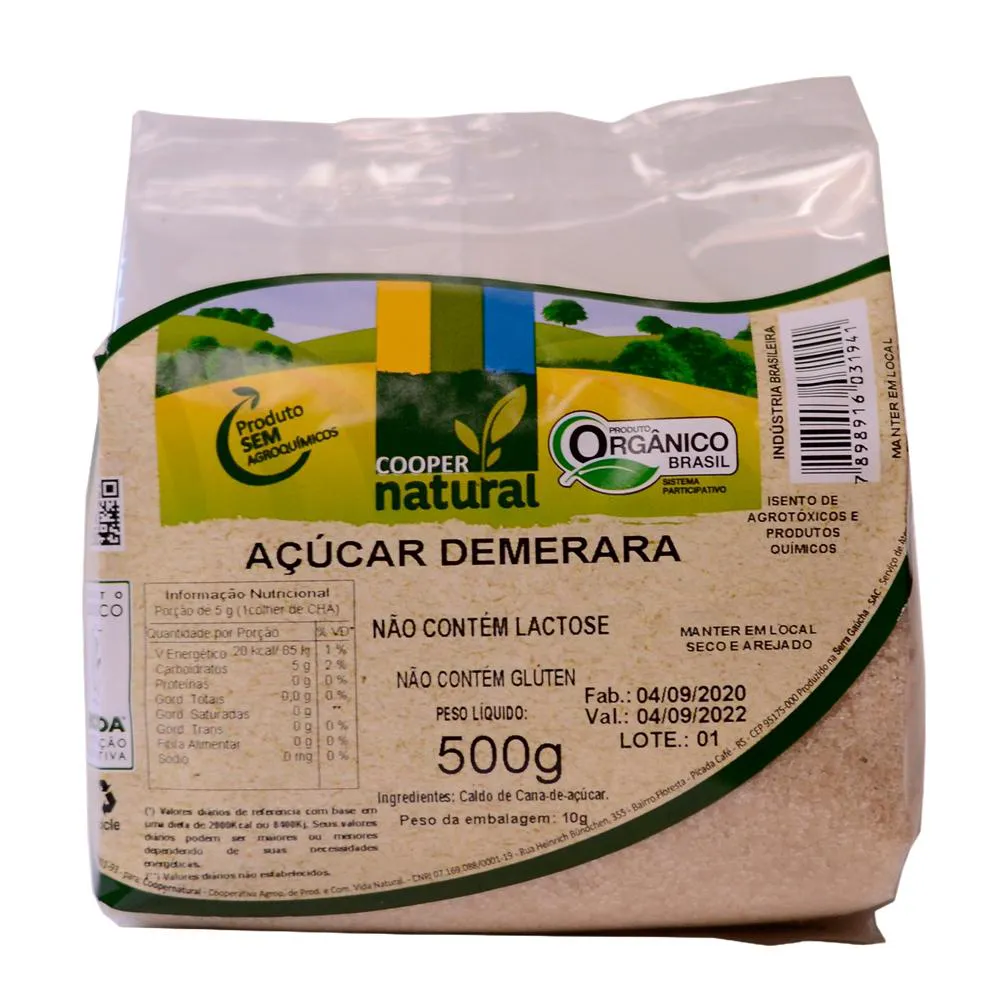 AçúCAR DEMERARA ORGâNICO COOPERNATURAL 500G