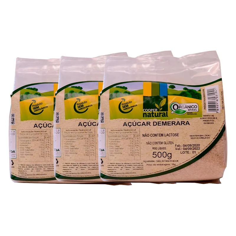 KIT 3X: AçúCAR DEMERARA ORGâNICO COOPERNATURAL 500G