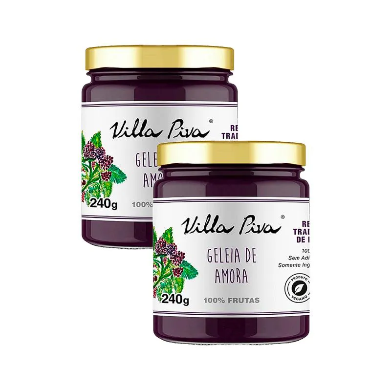 KIT 2X: GELEIA DE AMORA 100% FRUTAS SEM ADIçãO DE AçúCAR VILLA PIVA 240G