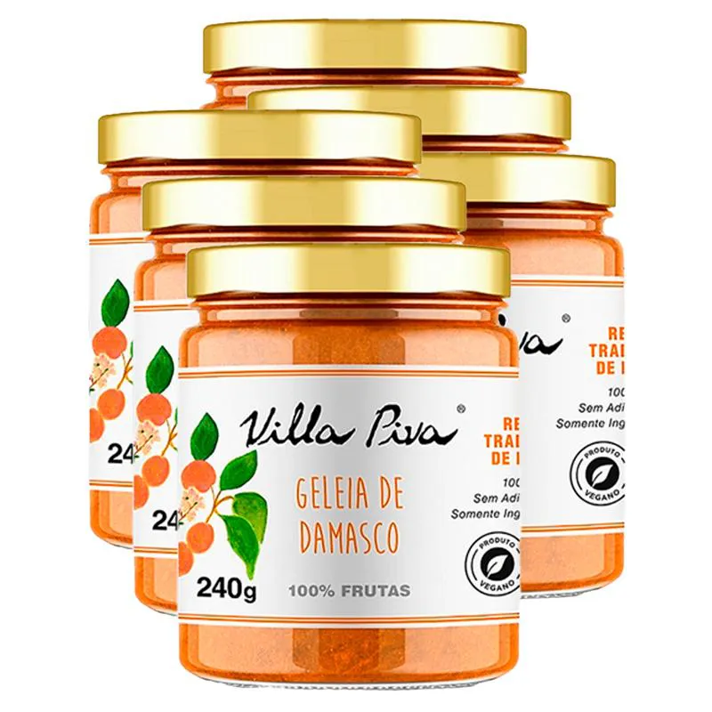 KIT 6X: GELEIA DE DAMASCO 100% FRUTAS SEM ADIçãO DE AçúCAR VILLA PIVA 240G
