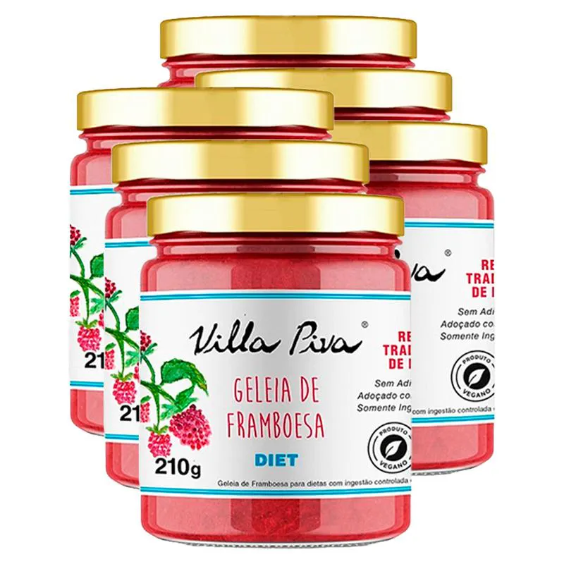 KIT 6X: GELEIA DE FRAMBOESA DIET VILLA PIVA 210G