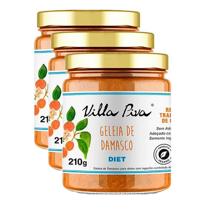 KIT 3X: GELEIA DE DAMASCO DIET VILLA PIVA 210G